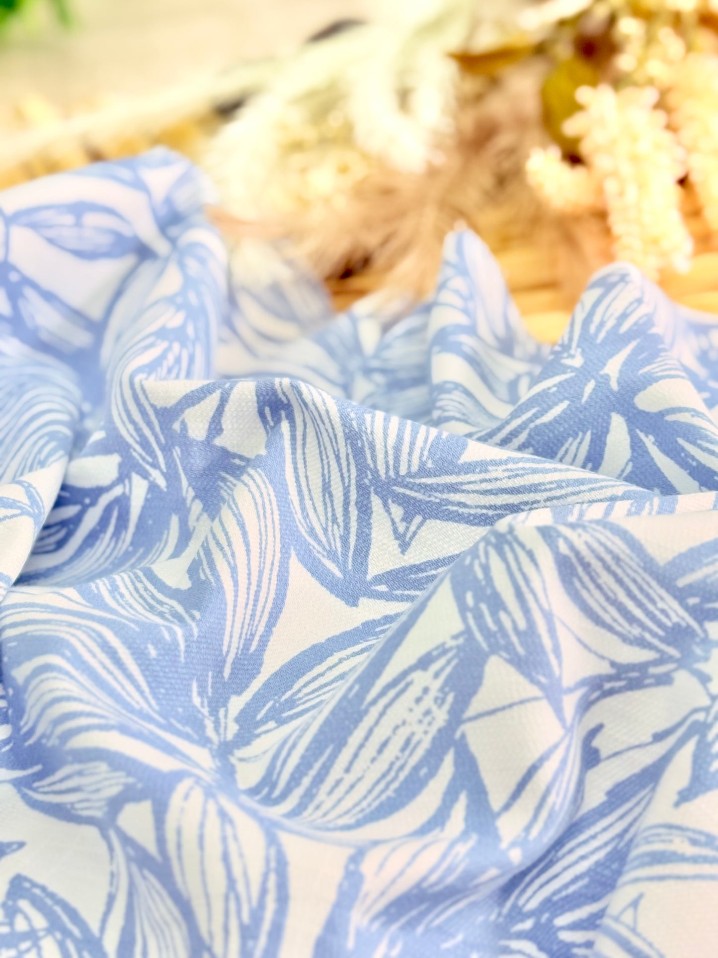 Slub Printed Linen Botanical Sketch