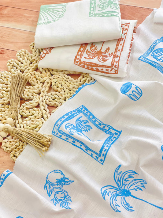 Slub Printed Linen Aegean Postcards