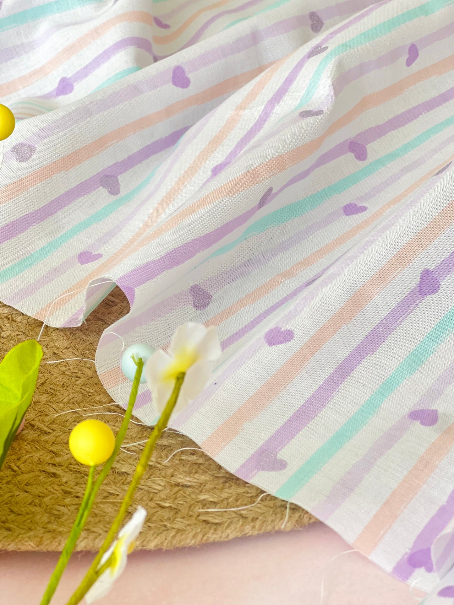 Printed Cotton Shiny Hearts