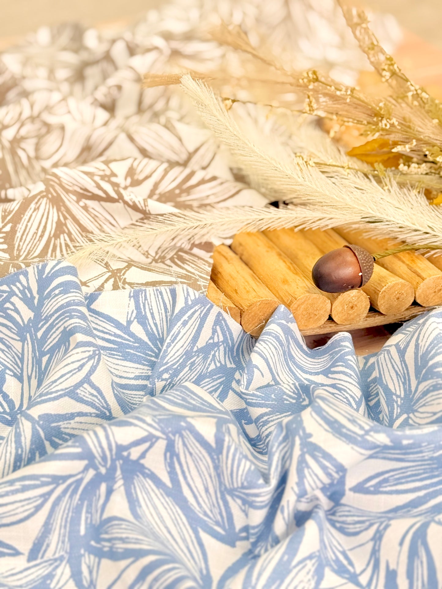 Slub Printed Linen Botanical Sketch