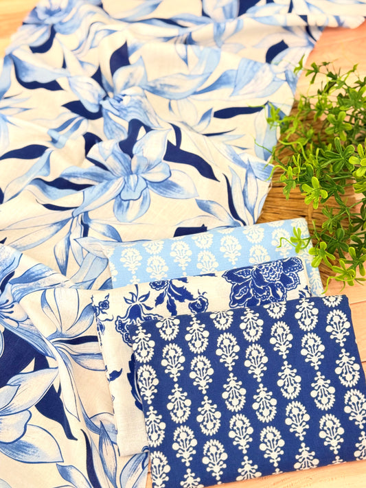 Printed Linen Indigo Garden