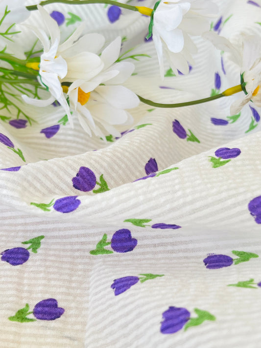 Printed Cotton Seersucker Lilac Flower