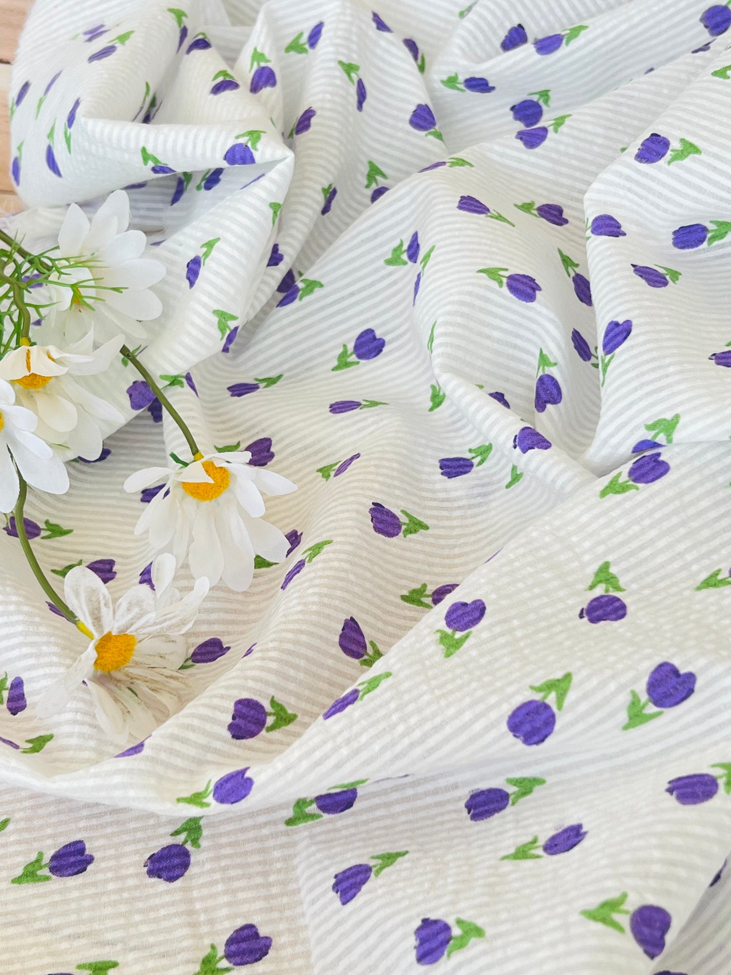 Printed Cotton Seersucker Lilac Flower