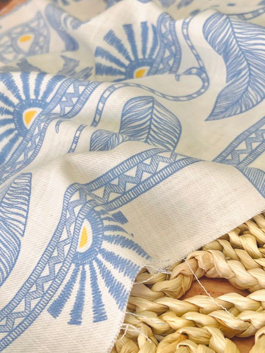 Slub Printed Linen Aegean Palms