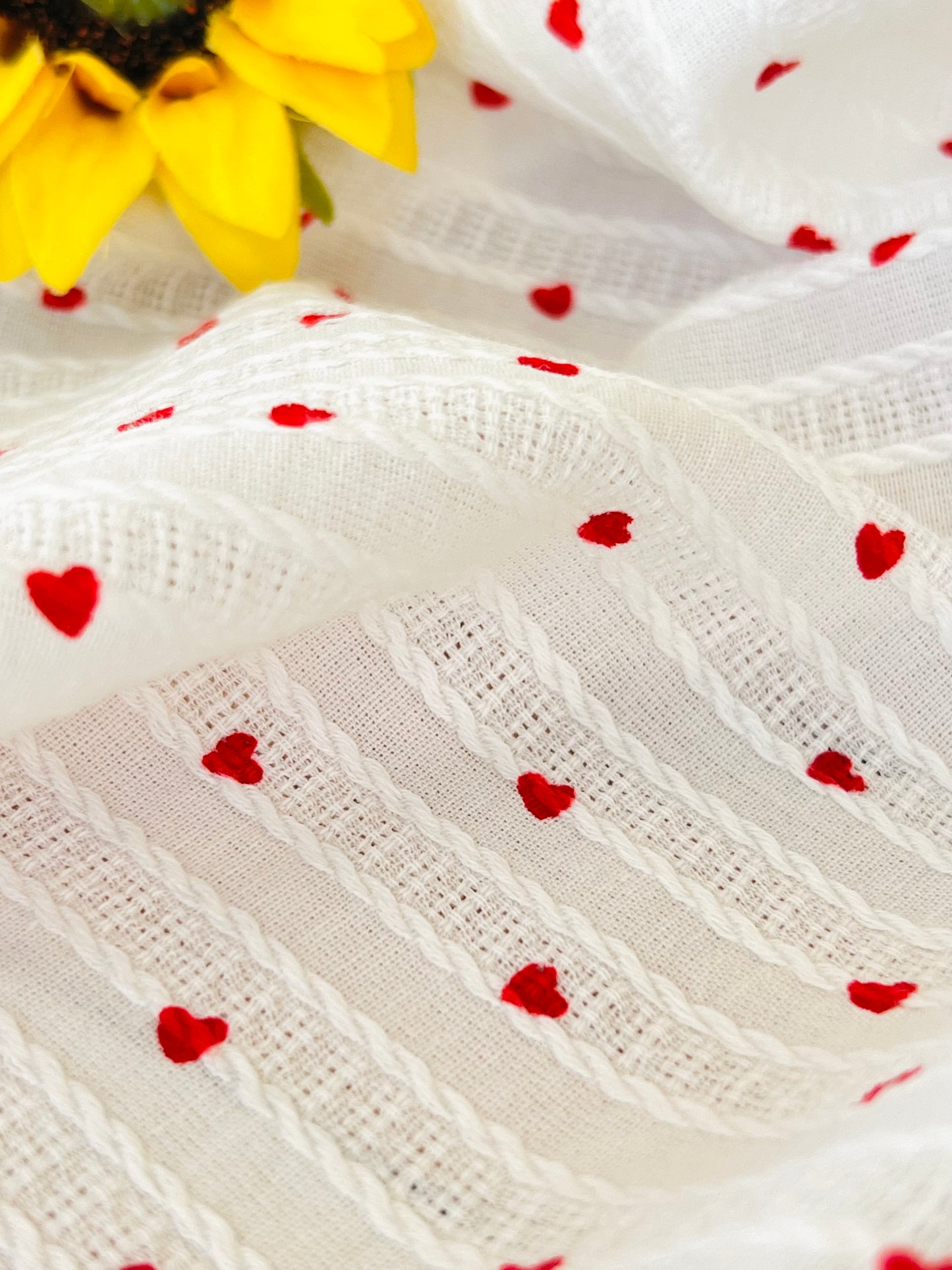 Embroidered Cotton Red Hearts