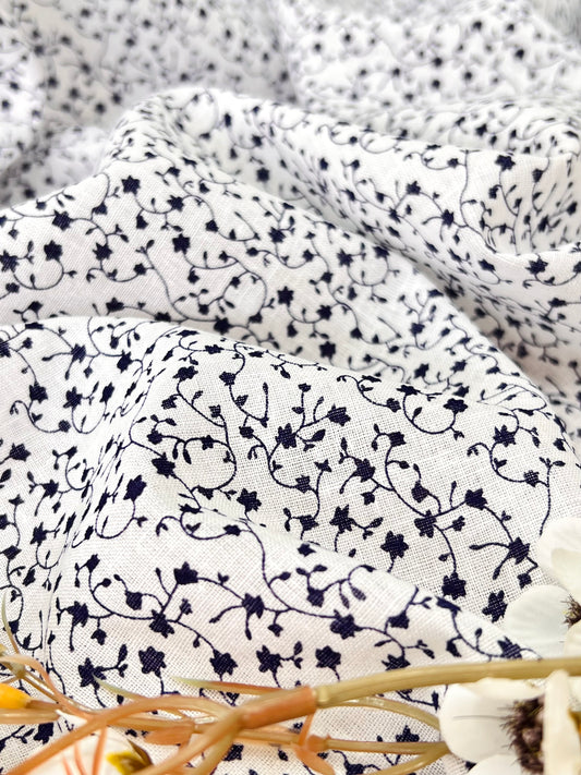 Printed Linen Navy Flower