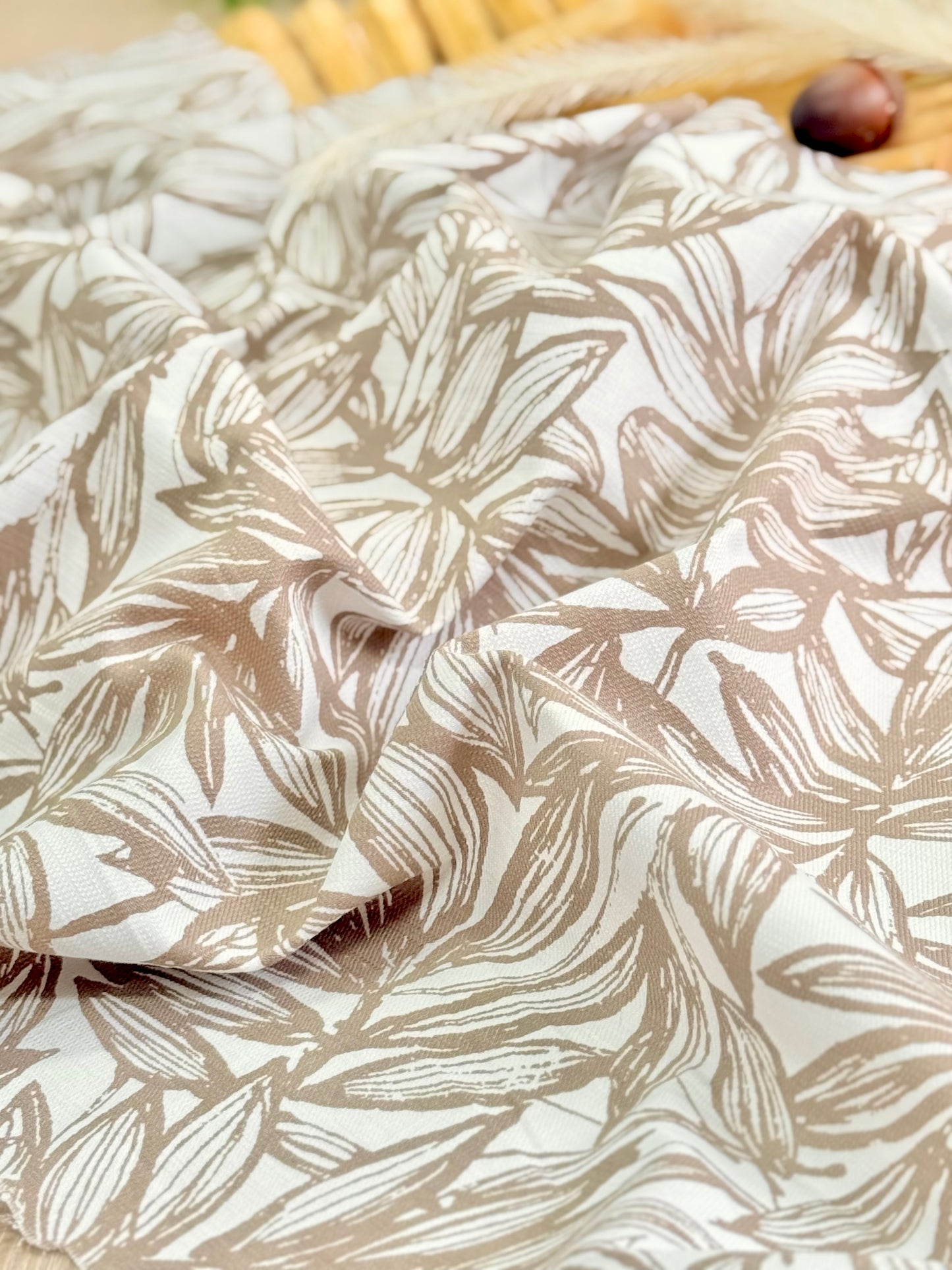 Slub Printed Linen Botanical Sketch