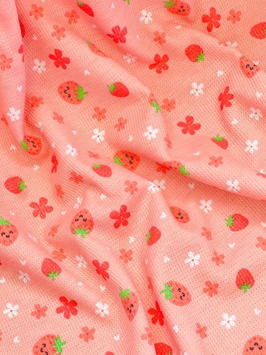 Printed Waffle Fabric Happy Strawberry