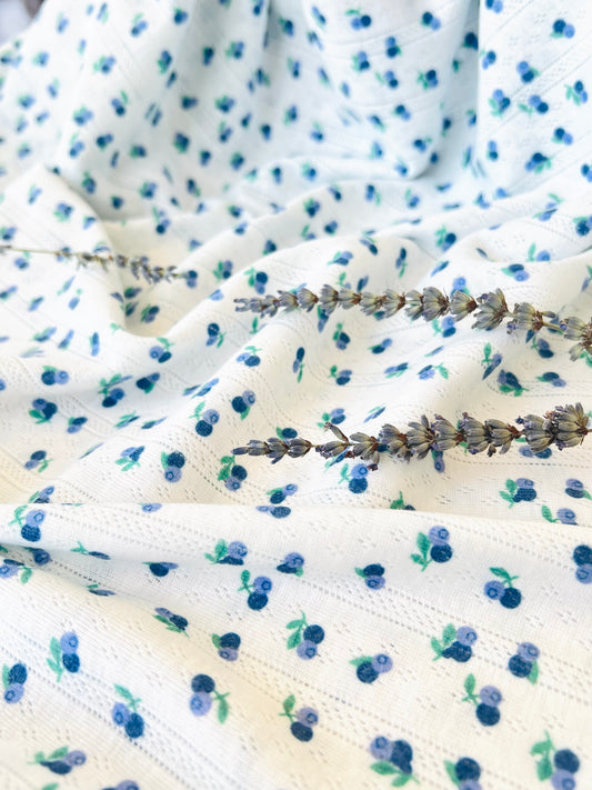 Printed Cotton Jersey Stripes Blueberry