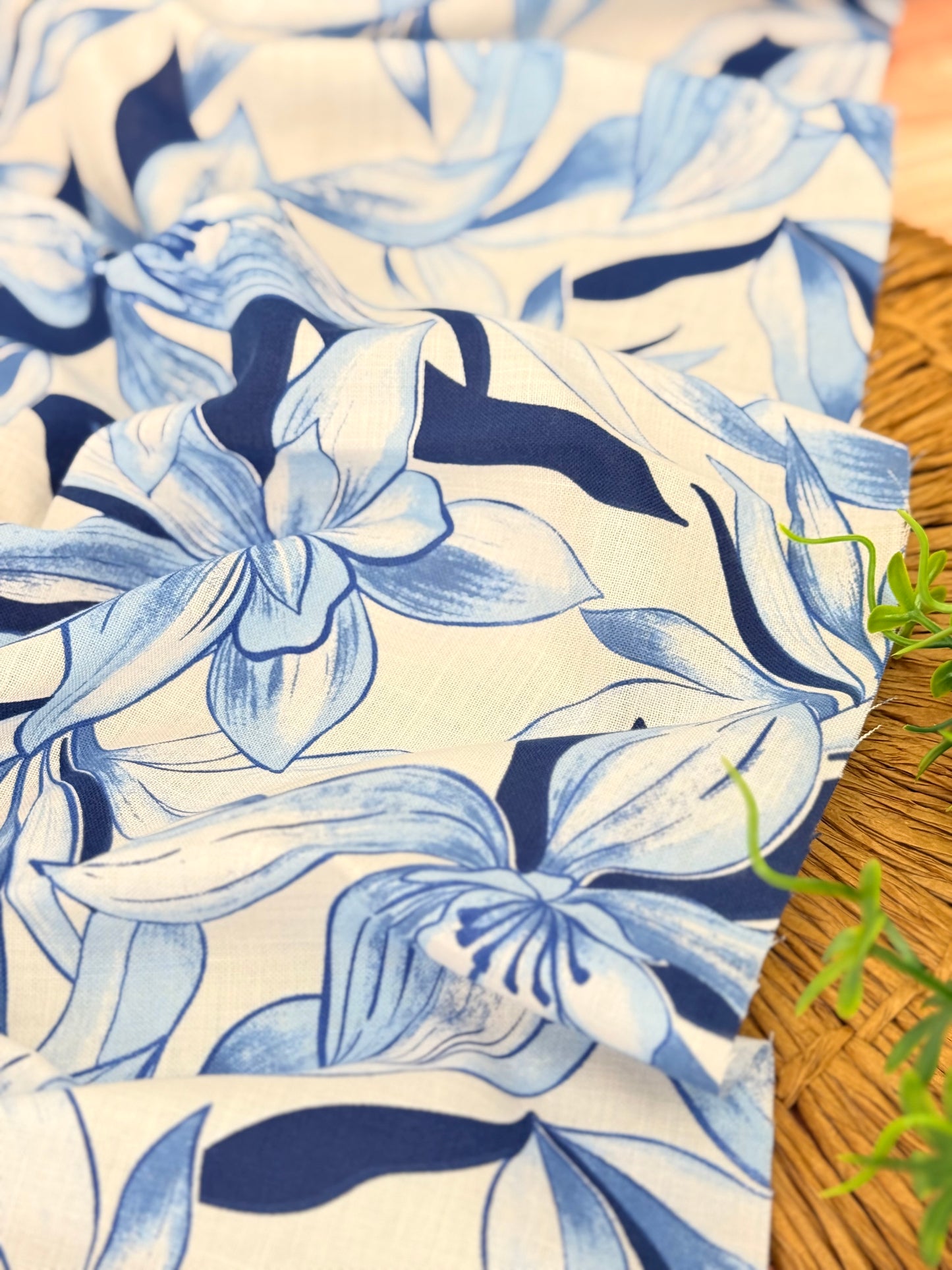 Printed Linen Indigo Garden