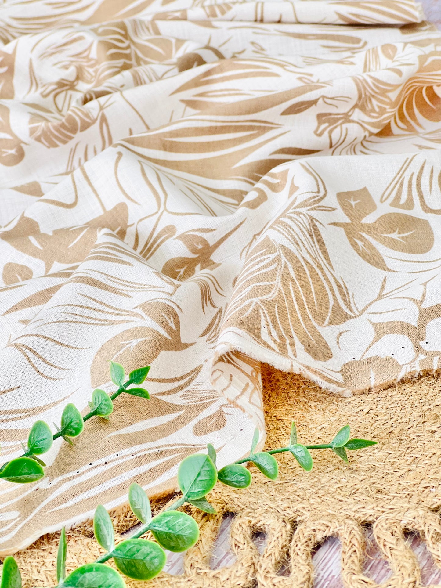 Printed Linen Mist Leaf