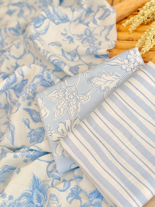 Printed Linen Slub Porcelain Garden