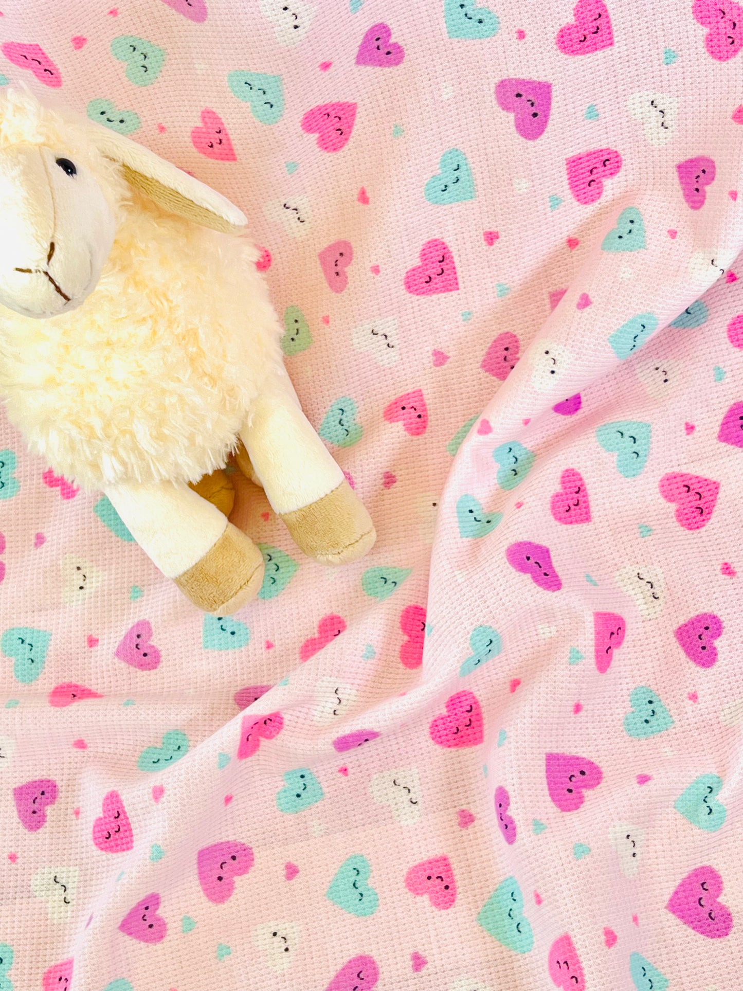 Printed Waffle Fabric Pinky Hearts