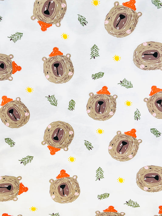 Printed Cotton Jersey Christmas Bear