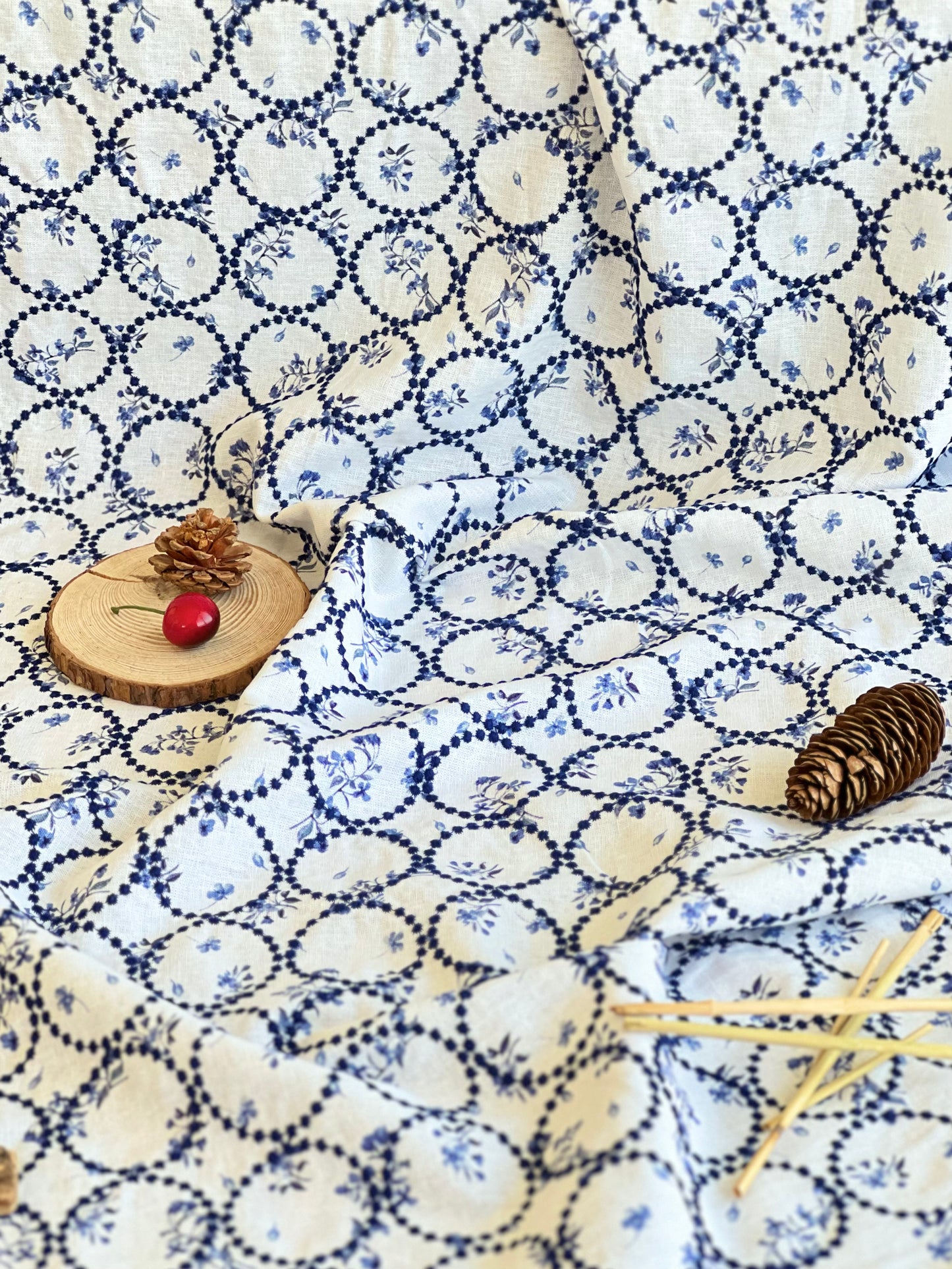 Printed Embroidered Linen Circles