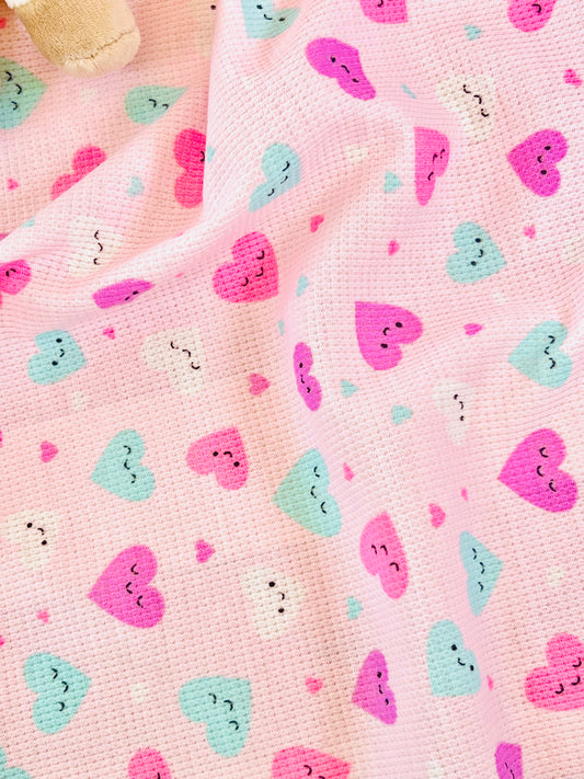 Printed Waffle Fabric Pinky Hearts