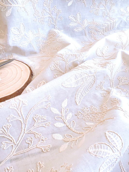 Embroidered Linen White Garden