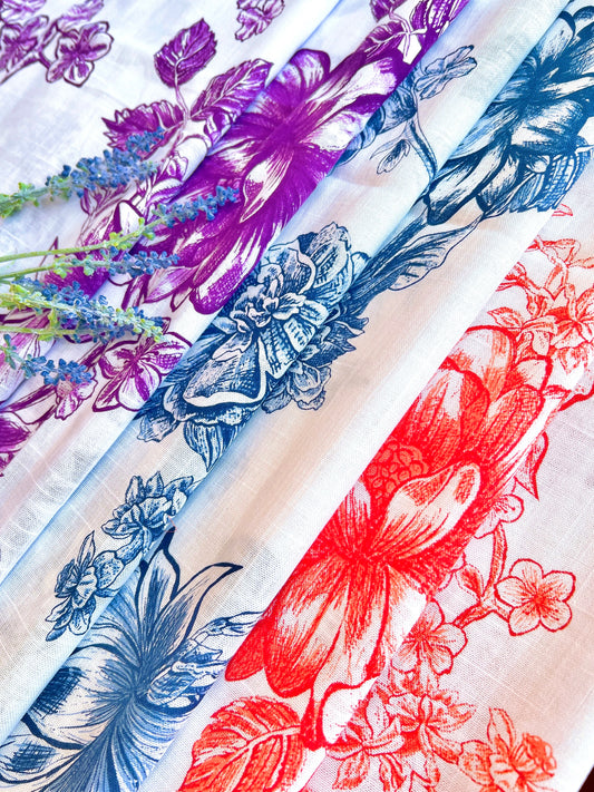 Printed Linen Surreal Flowers
