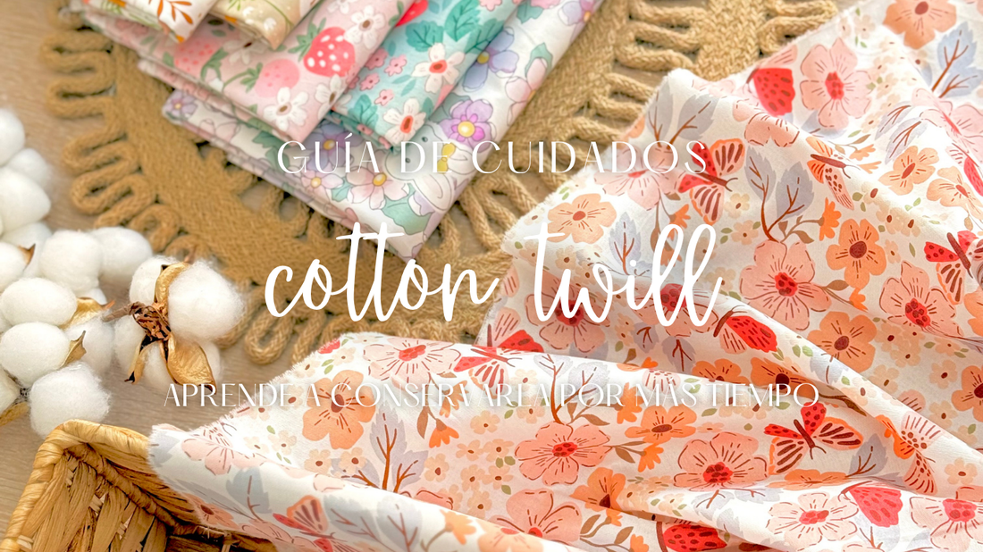 Guía de cuidados de la tela Cotton Twill con recomendaciones para lavar, secar, planchar y conservar esta tela de algodón.