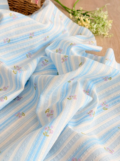 Embroidered Cotton Bluebell Stripe