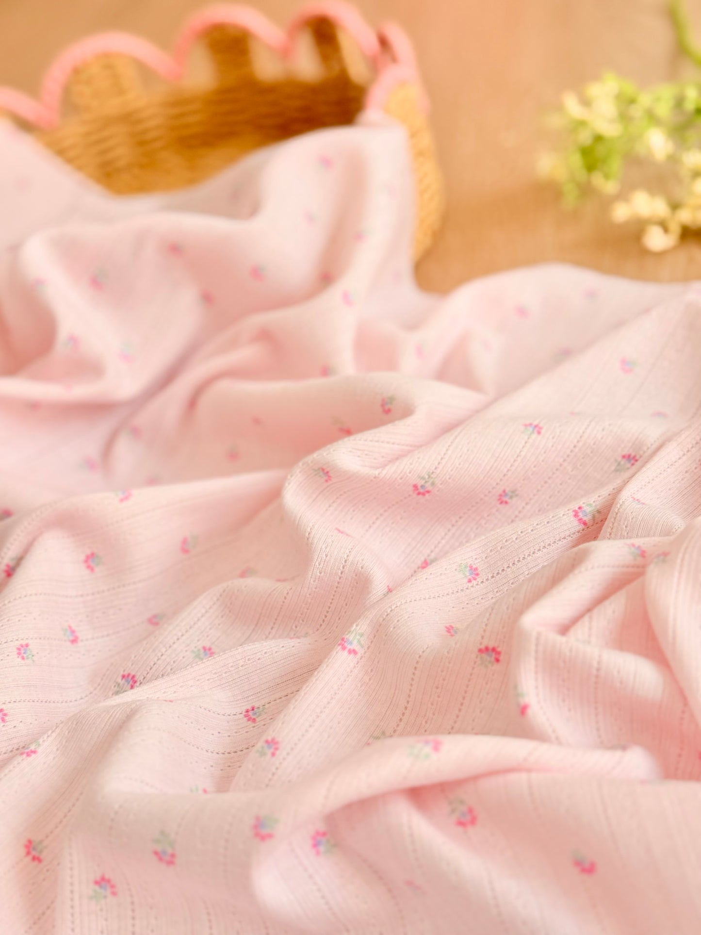 Printed Cotton Jersey Tiny Daisy Pink