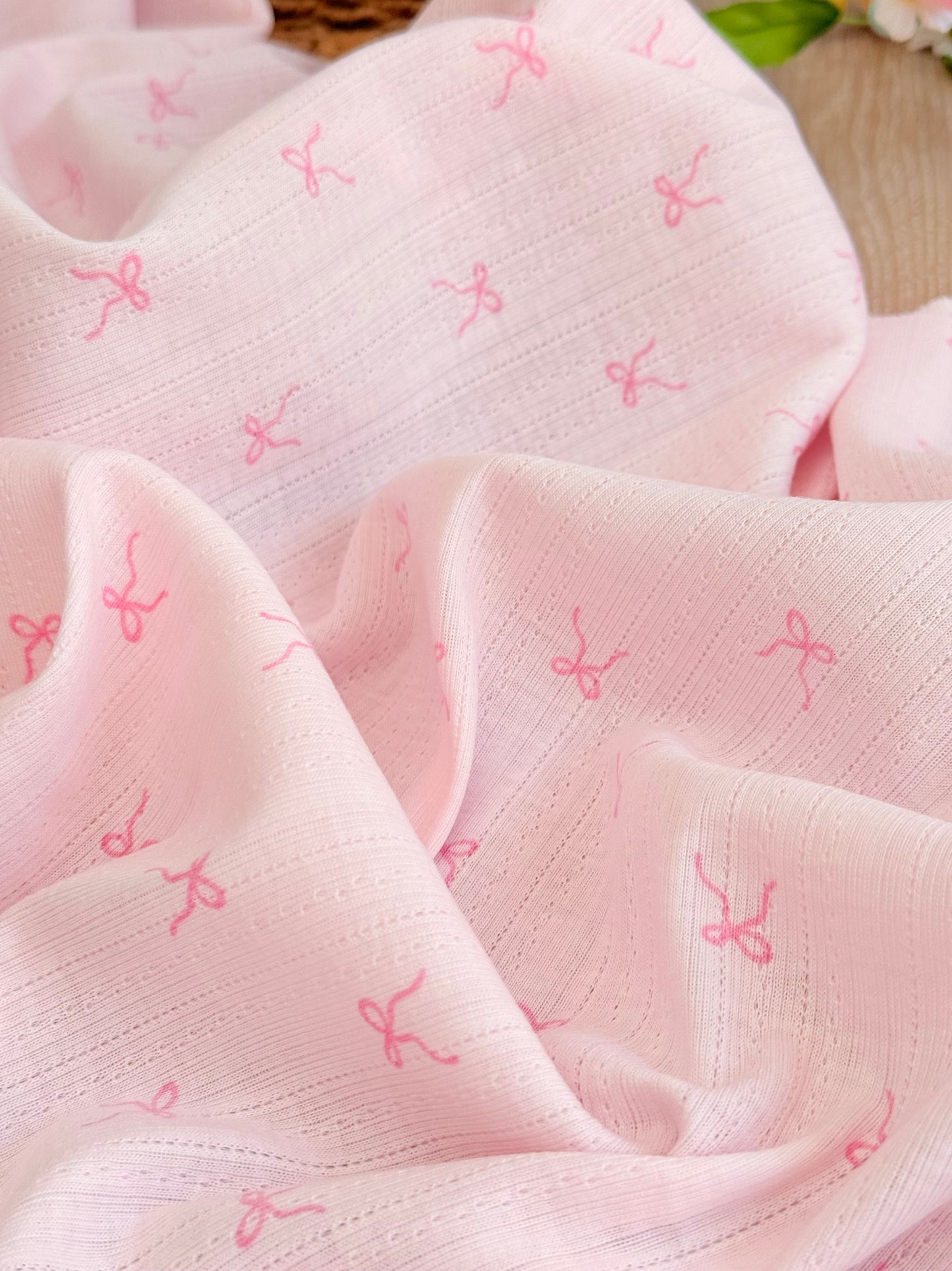 Printed Cotton Jersey Blush Bows