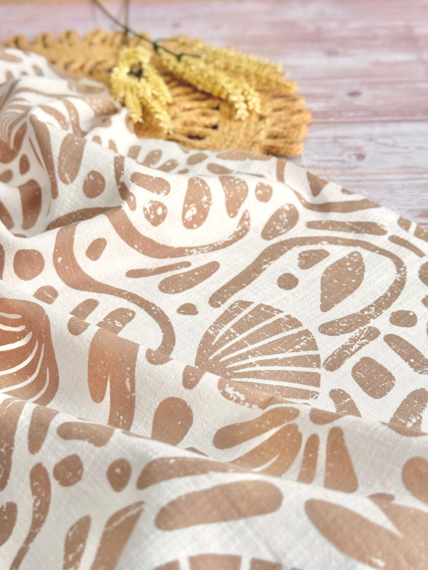 Printed Linen Slub Natural Shapes