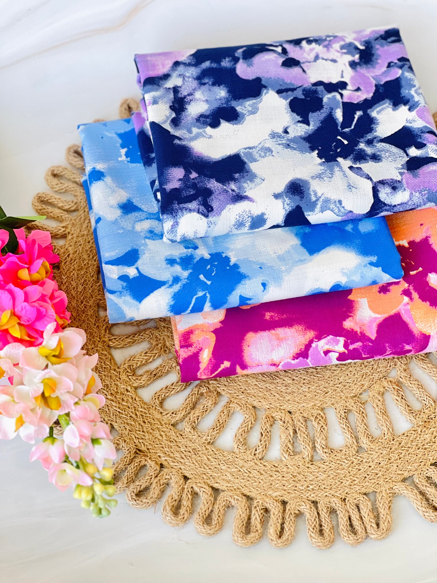 Printed Linen Tie Dye Flowers