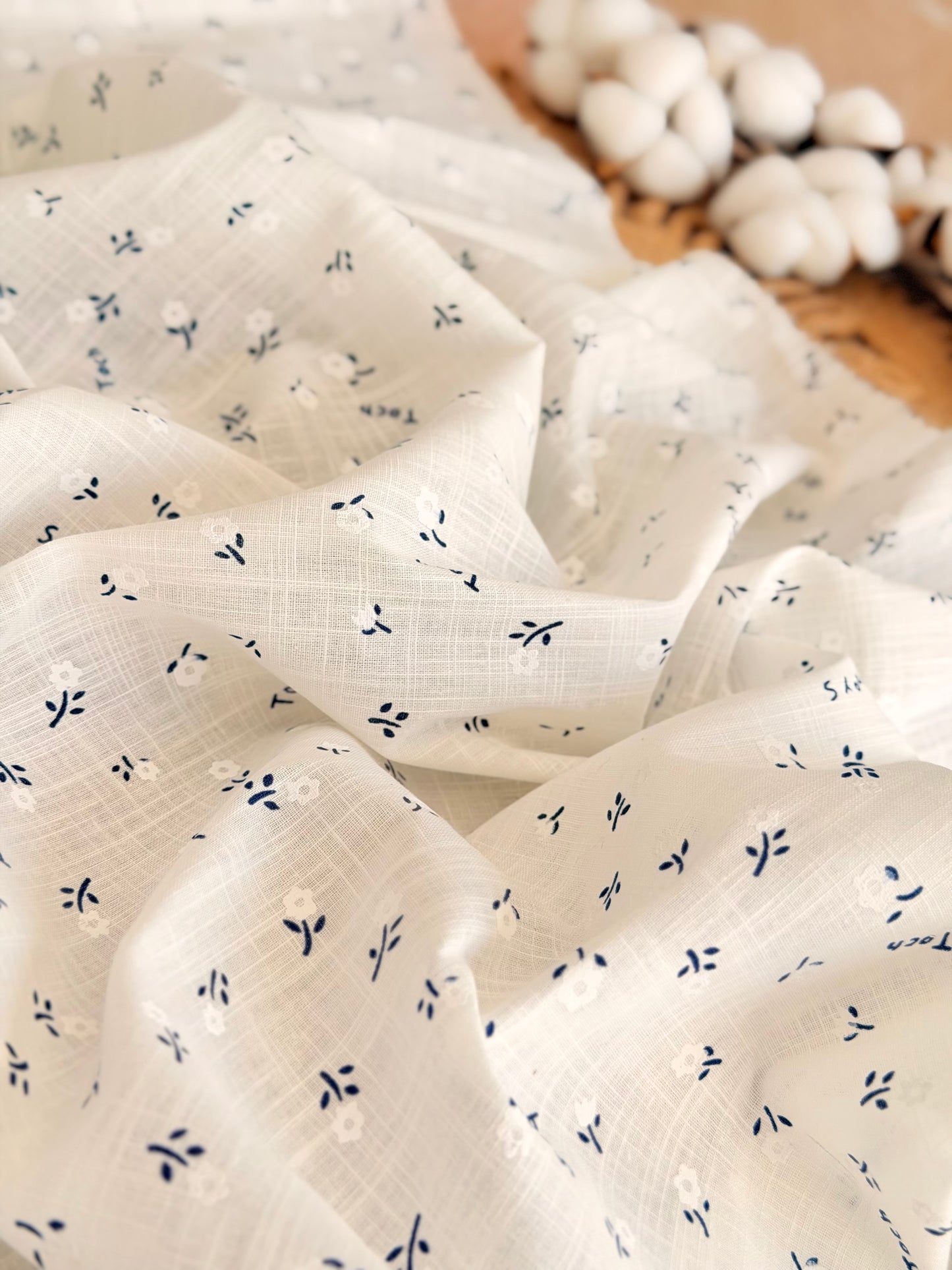 Puff Printed Cotton Tiny Blue Blooms