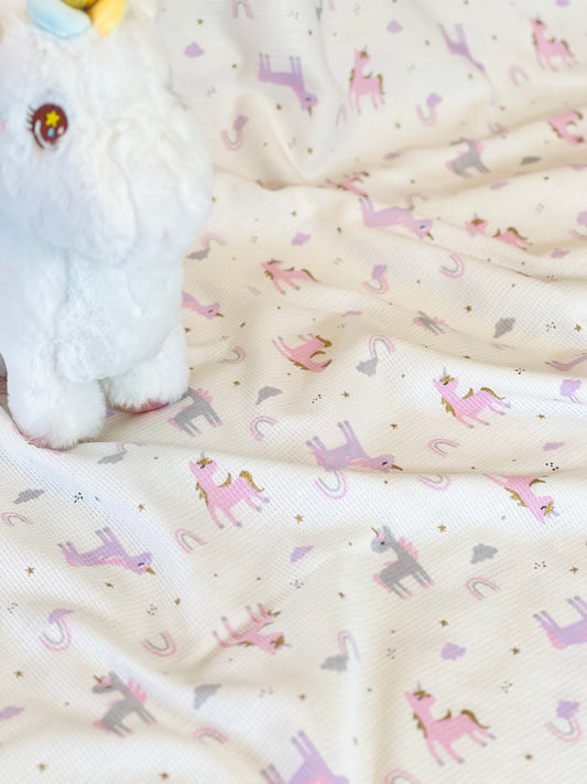 Printed Foil Waffle Fabric Unicorn