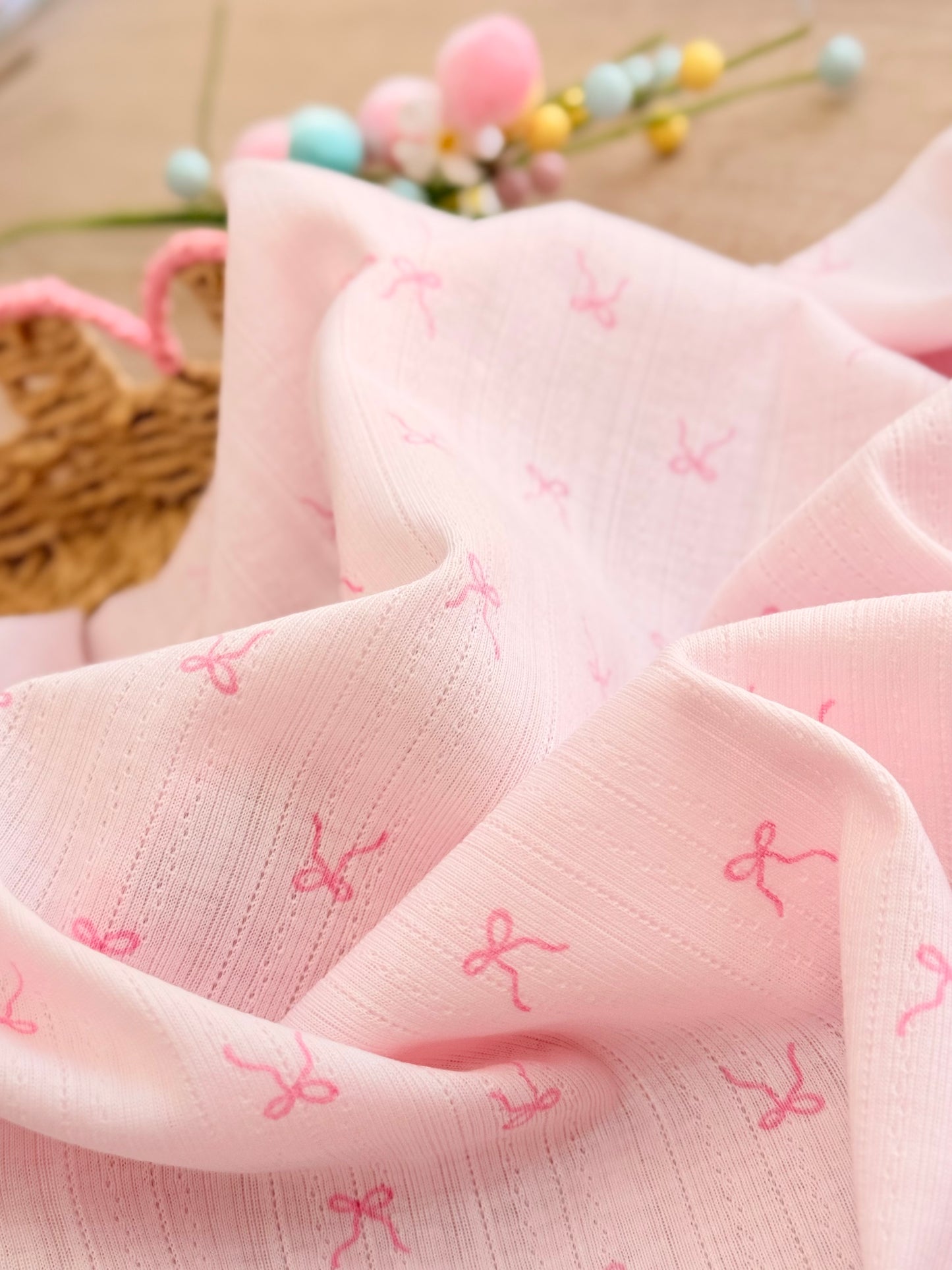 Printed Cotton Jersey Blush Bows