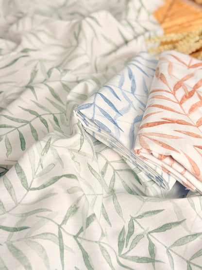 Printed Linen Slub Willow Leaves