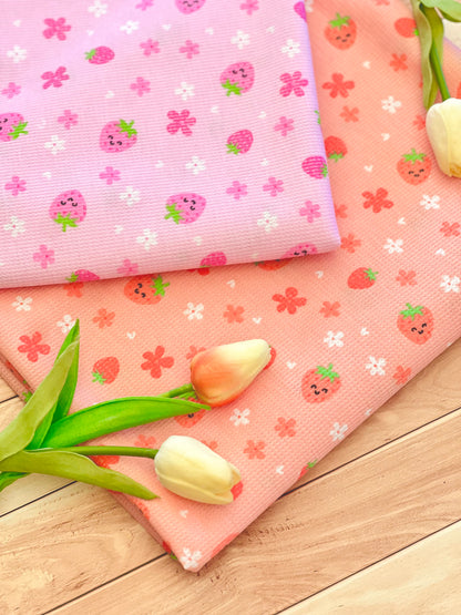 Printed Waffle Fabric Happy Strawberry