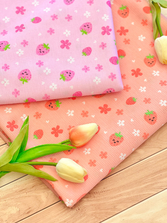 Printed Waffle Fabric Happy Strawberry