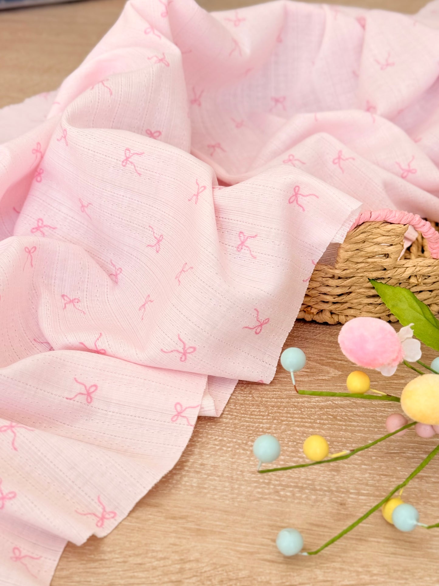 Printed Cotton Jersey Blush Bows