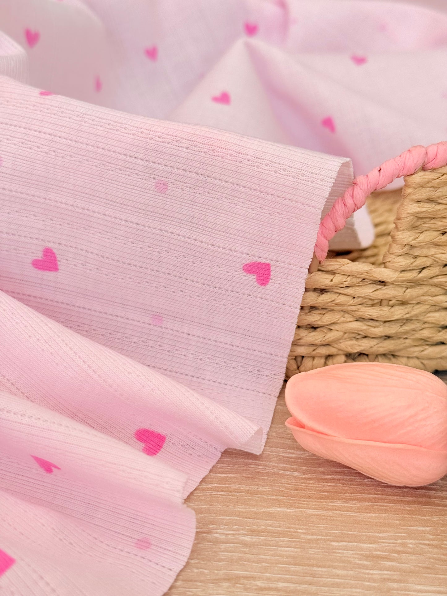 Printed Cotton Jersey Rosy Hearts