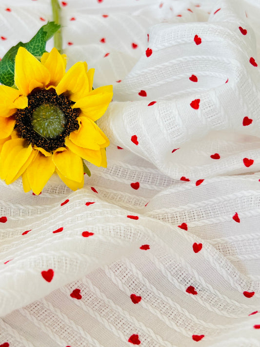 Embroidered Cotton Red Hearts