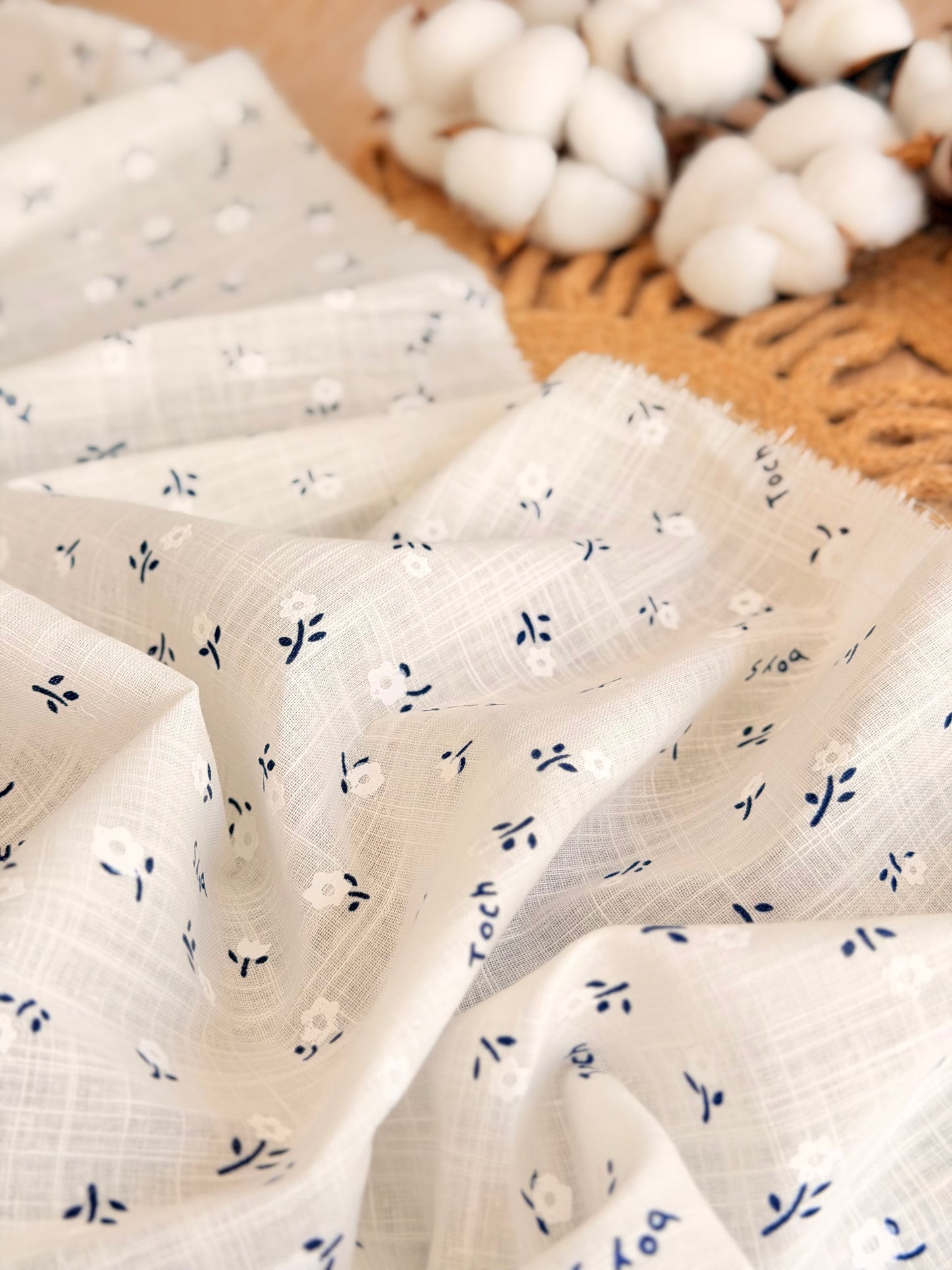 Puff Printed Cotton Tiny Blue Blooms