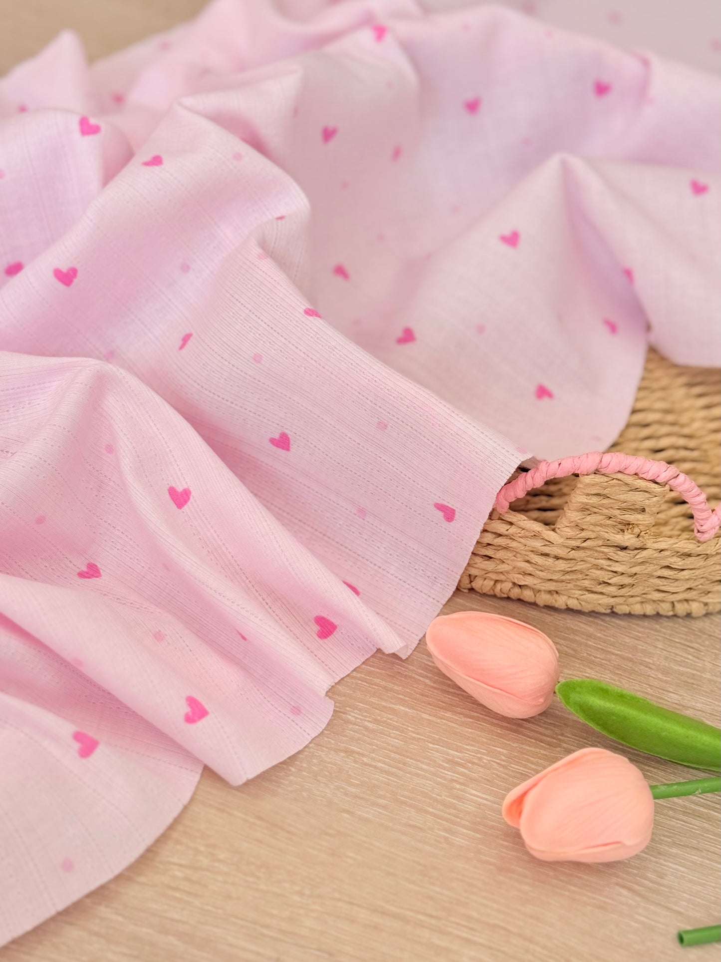 Printed Cotton Jersey Rosy Hearts