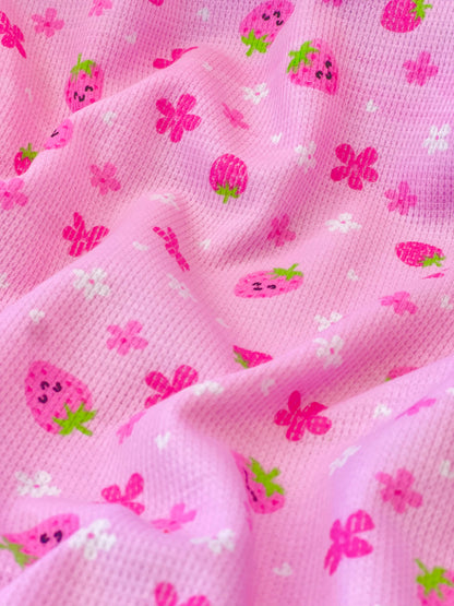 Printed Waffle Fabric Happy Strawberry