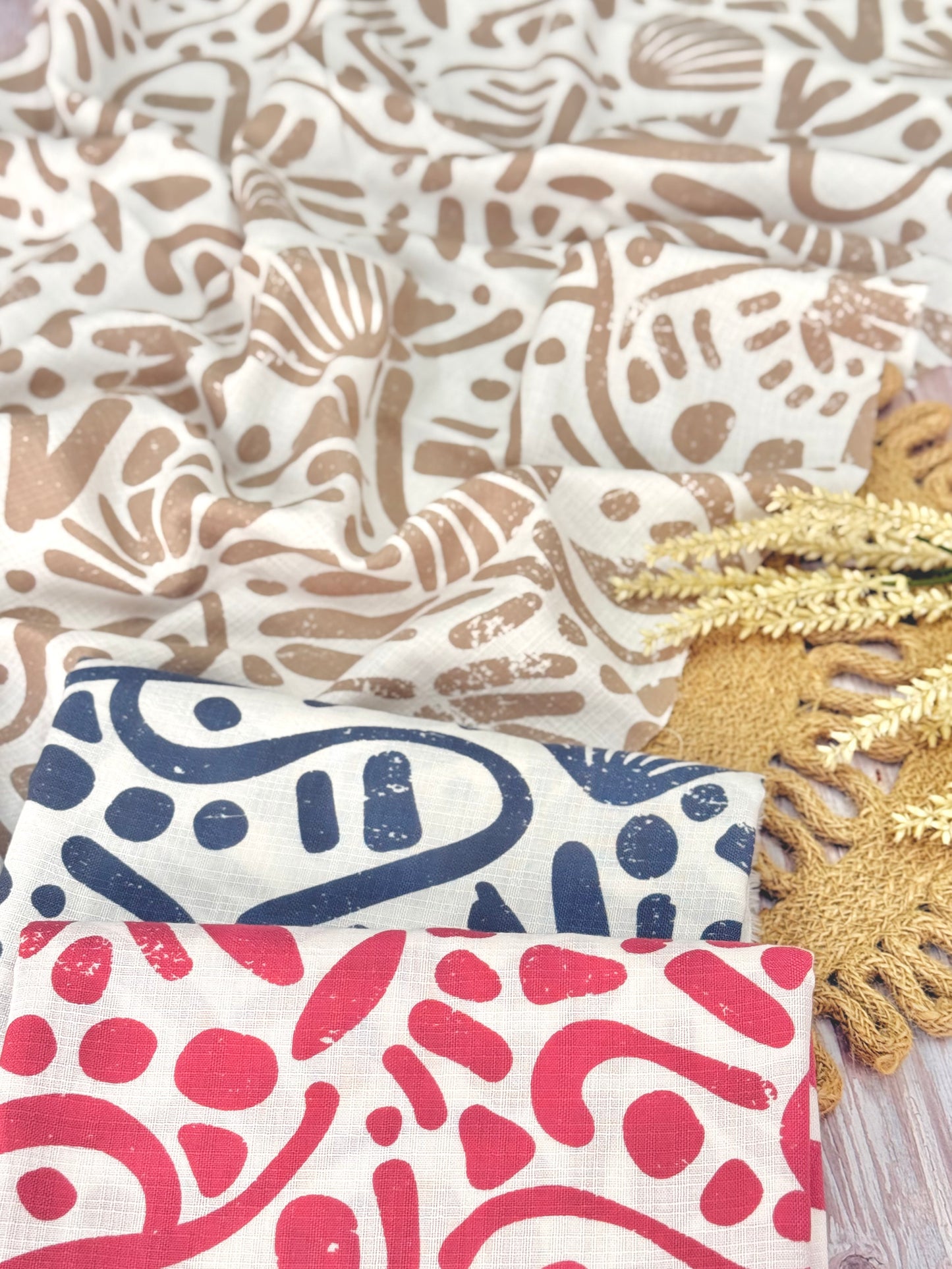 Printed Linen Slub Natural Shapes