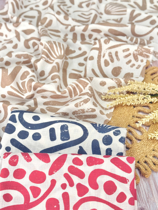 Printed Linen Slub Natural Shapes