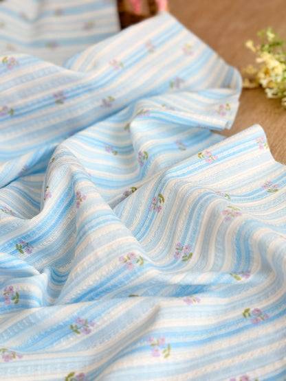 Embroidered Cotton Bluebell Stripe