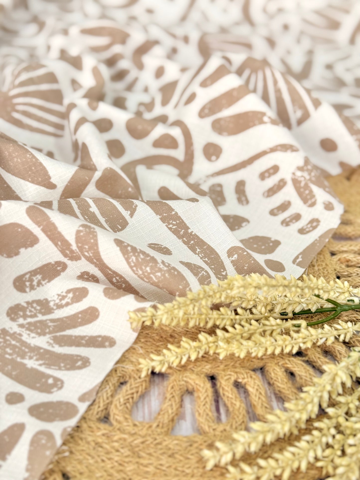 Printed Linen Slub Natural Shapes