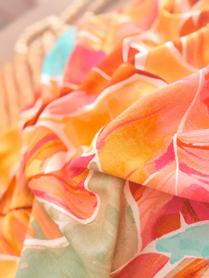 Printed Linen Flame Palms