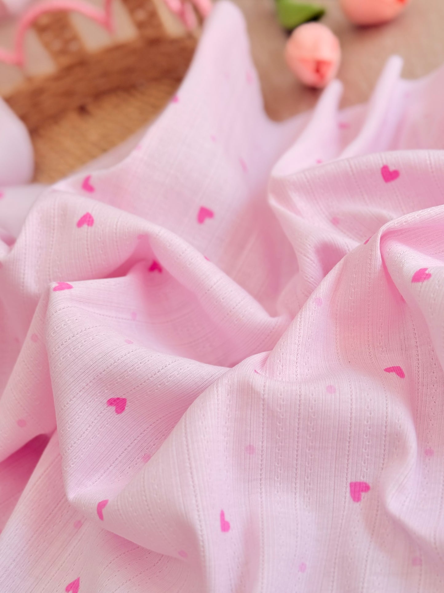 Printed Cotton Jersey Rosy Hearts