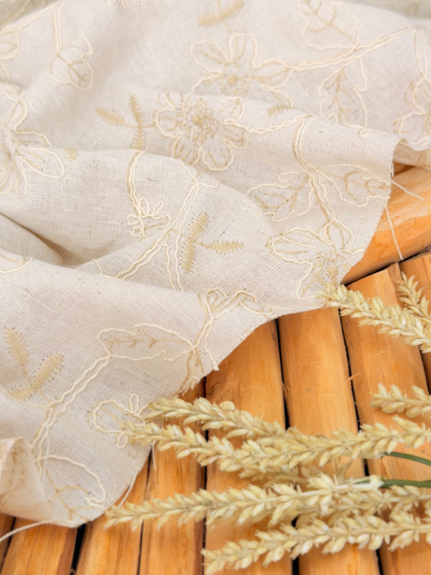 Embroidered Linen Ivory Meadow