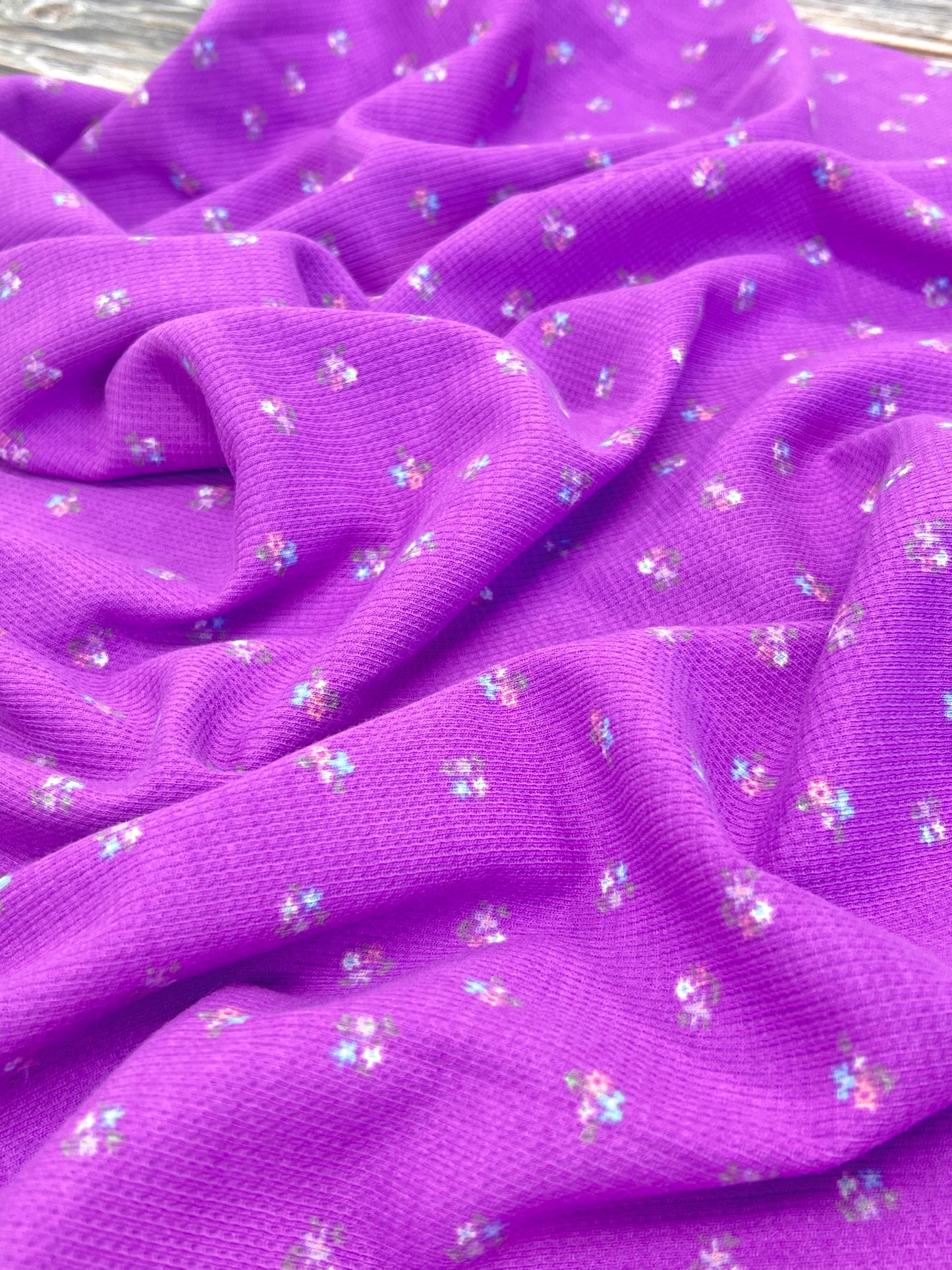 Printed Waffle Fabric Mauve Flower