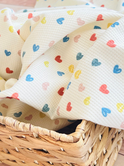 Printed Waffle Fabric Colorful Hearts