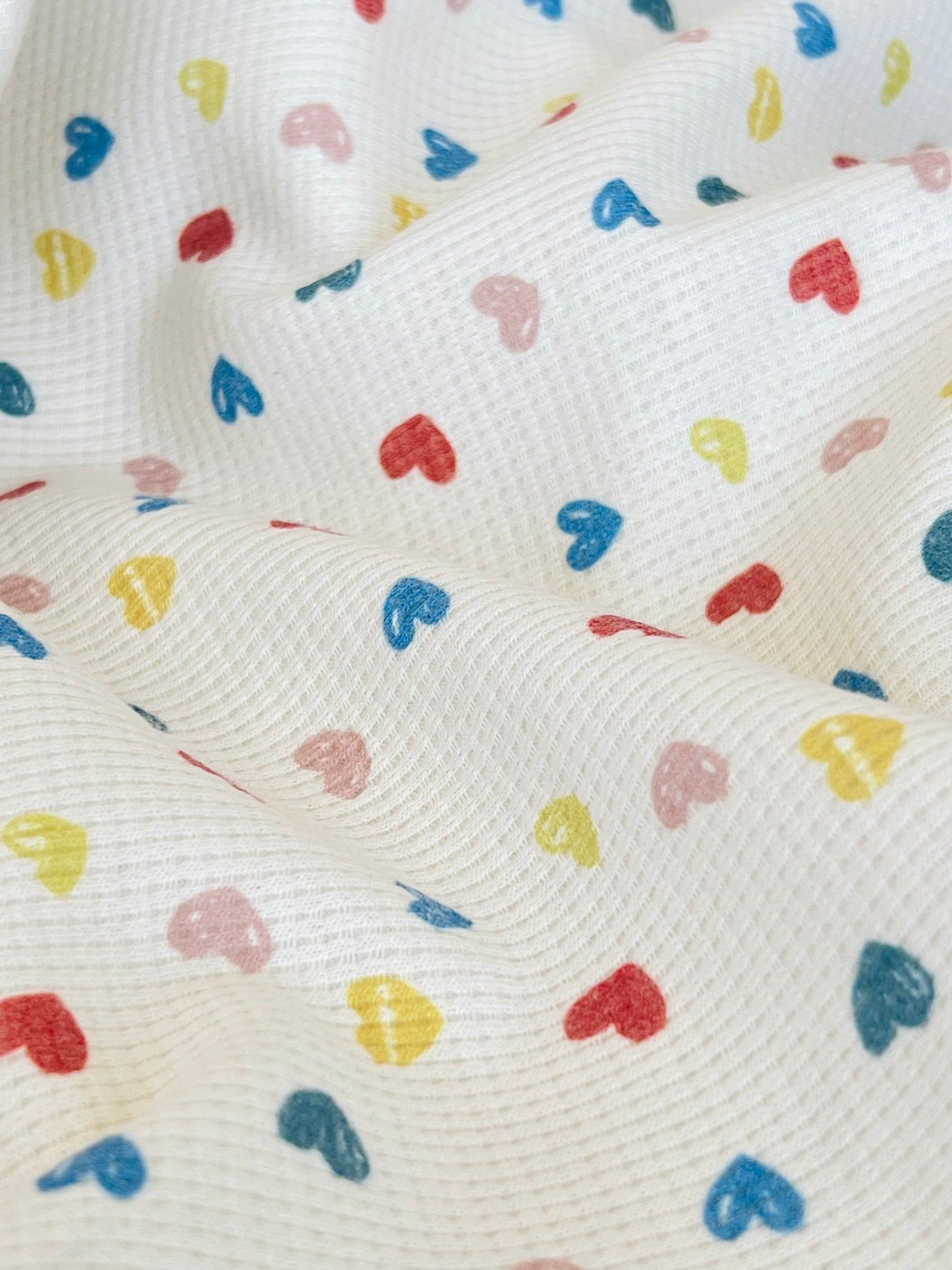 Printed Waffle Fabric Colorful Hearts